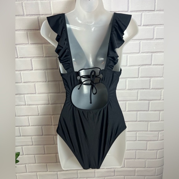 CUPSHE Women's Ruffled One Piece Swimsuit V Neck Lace Up/size M - Picture 6 of 14